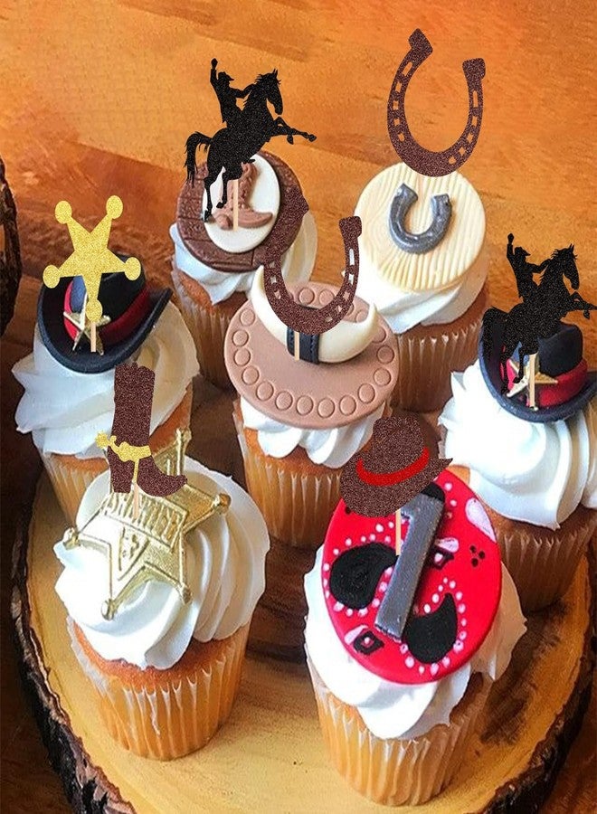 Confetti 25 PCS Cowboy Cupcake Toppers Glitter HorseShoe Cowboy Hats Boots Cupcake Picks Western Theme Baby Shower Birthday Party Cake Decorations Supplies - Image 5